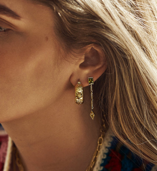 Flower Garland Stamped Hoop Earrings