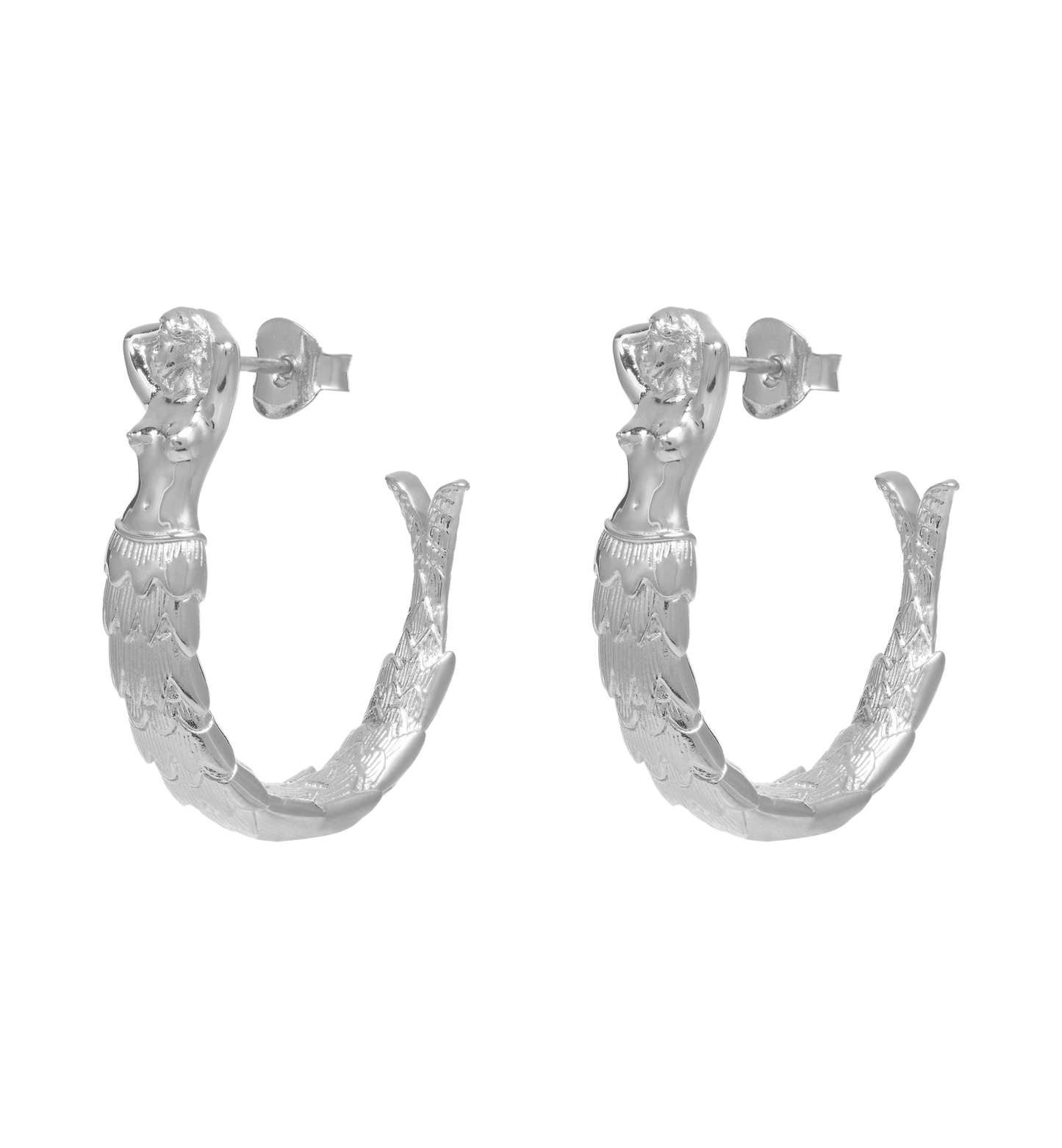 Anna + Nina Big Mermaid Hoop Earrings Zilver