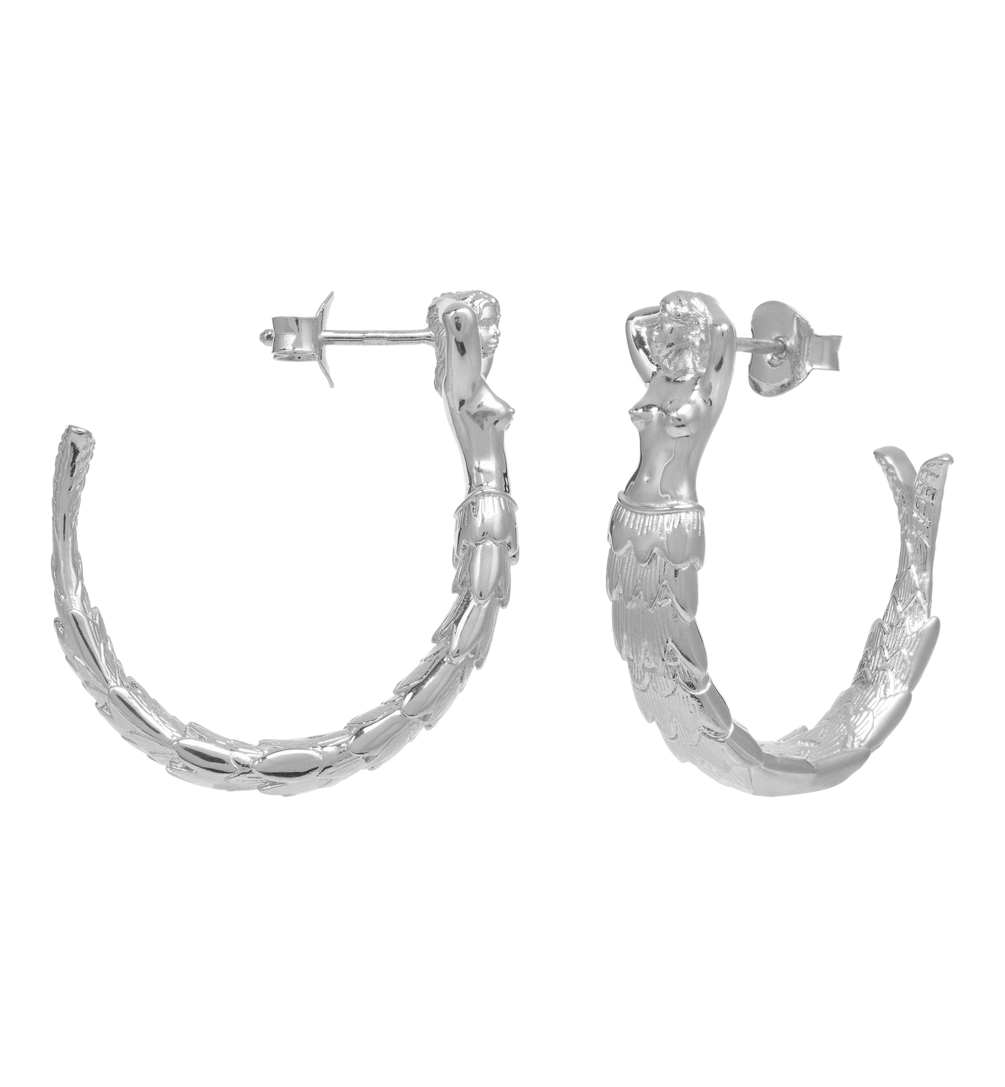 Anna + Nina Big Mermaid Hoop Earrings Zilver