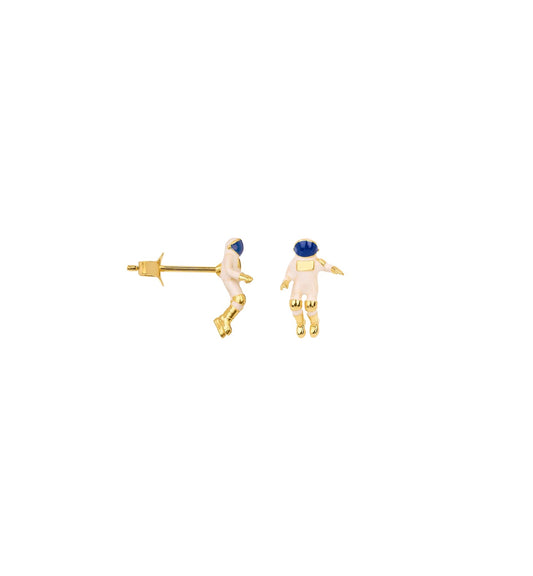 Anna + Nina Single Astronaut Stud Gold and Silver