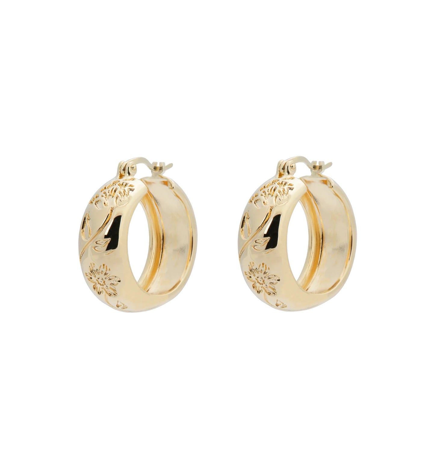 Flower Garland Stamped Hoop Earrings